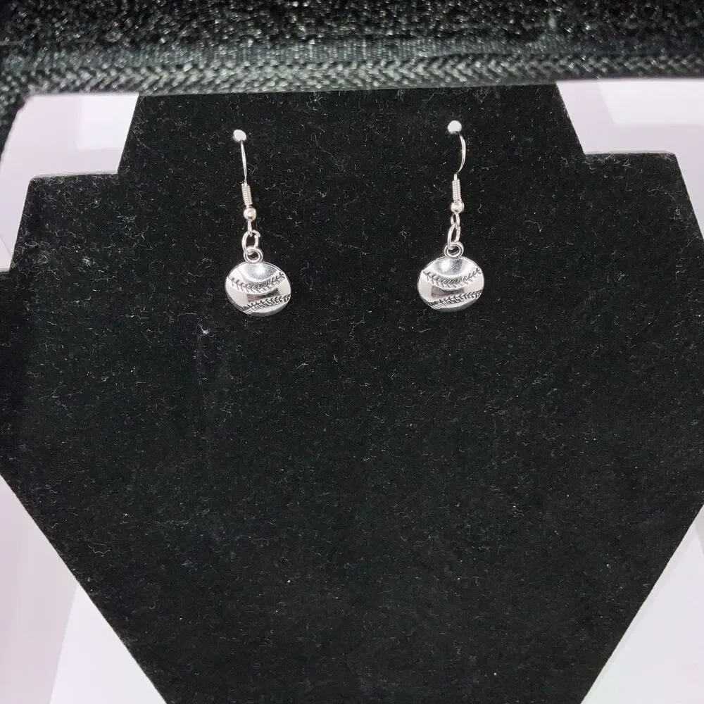 Baseball, Softball With Hook Earrings Shiny Finish Silver Play Ball New